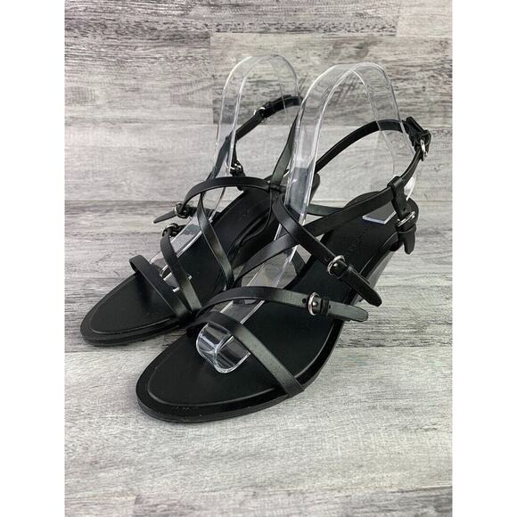 Sigerson Morrison Womens Black Strappy Wedge Sandals Size 8.5 - Picture 1 of 8